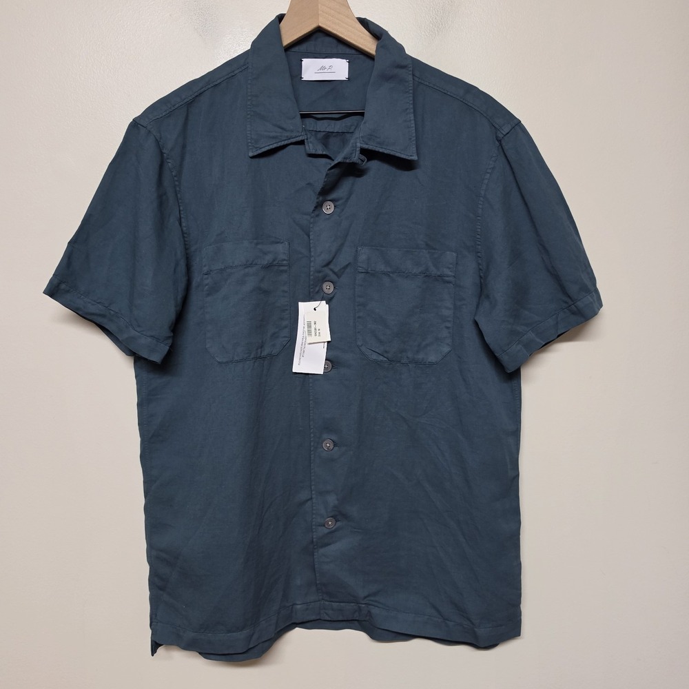 Mr P. Porter Mens Medium Button Up Linen Blend Camp Short Sleeve Shirt NWT